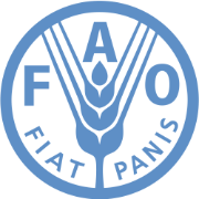 Logo der FAO. Auf dem Logo der FAO steht eine Ähre, "FAO" und "Fiat Panis" (aus dem Latein "es macht Brot".)